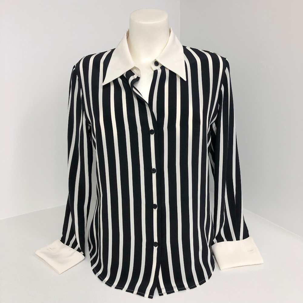 Moda International Silk Black & White Stripe Top